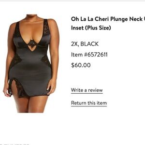 Oh La La Cheri Plunge Neck Underwire Chemise with Lace Inset (Plus Size 2x)